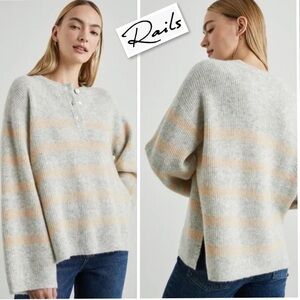 Rails Alicia Sweater Grey/Gold Stripe, Button Details Sz L
